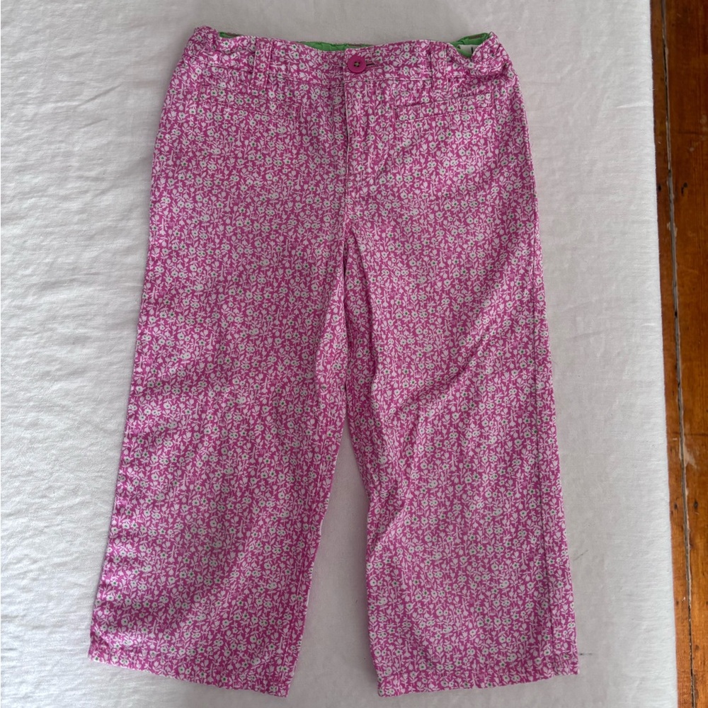 Girls Lily Pulitzer Adjustable Waist Button/Zip Front Pink Floral Cotton Pants